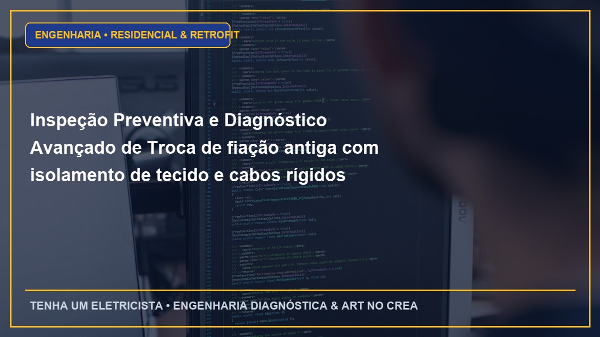 Inspeção Preventiva e Diagnóstico Avançado de Troca de fiação antiga com isolamento de tecido e cabos rígidos de chumbo