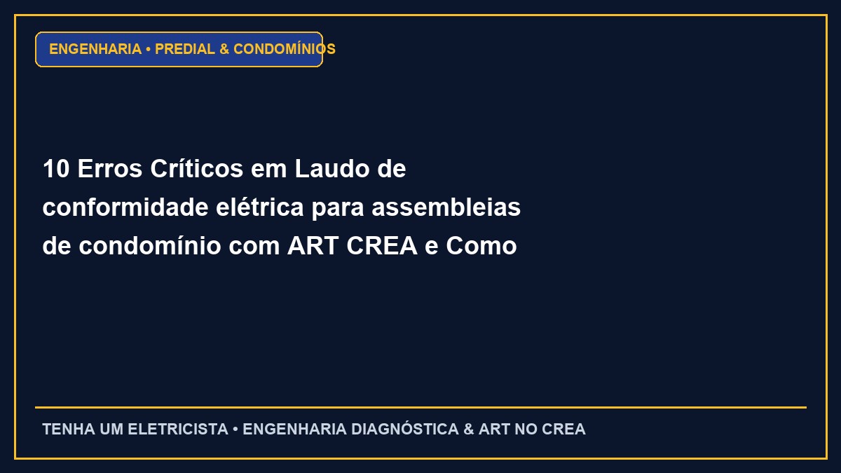 10 Erros Críticos em Laudo de conformidade elétrica para assembleias de condomínio com ART CREA e Como Evitar