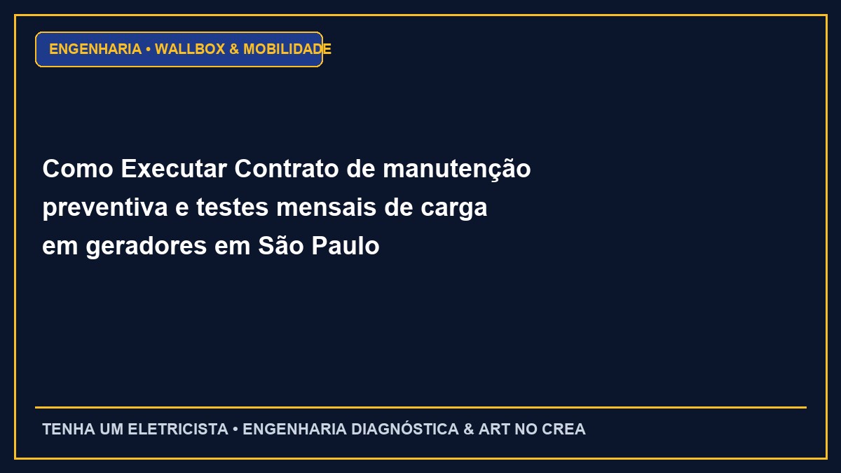 Como Executar Contrato de manutenção preventiva e testes mensais de carga em geradores em São Paulo