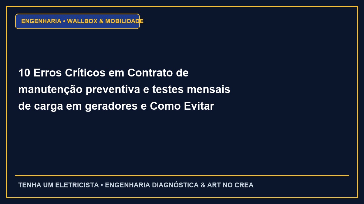 10 Erros Críticos em Contrato de manutenção preventiva e testes mensais de carga em geradores e Como Evitar